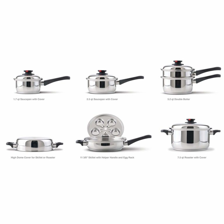 Heavy Duty 9-Element Waterless Cookware Set, Durable Stainless Steel Construction with Heat and Cold Resistant Handles, 17-Pieces Steam Control Pots Pans Saucepan Cooking Buy Online for Sale Price Discount Best Discount