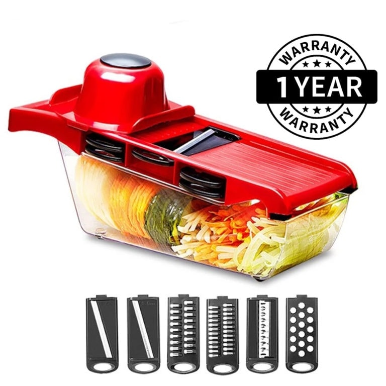 Multi Function 6-in-1 Vegetable Cutter & Mandoline Slicer with Interchangeable Stainless Steel Blades