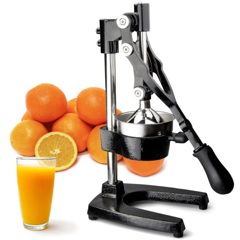 Buy the best heavy duty, commercial, hand held press, manual orange pomegranate citrus squeezer. Professional restaurant, industrial kitchen, bar, street shop. Hand operated traditional orange juicer for sale buy order online 304 stainless steel price reviews cast iron