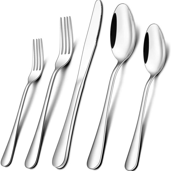 20-Piece Silverware Set, Stainless Steel Flatware Cutlery Set Service for 4, Tableware Eating Utensils Include Knives/Forks/Spoons, Mirror Polished, Dishwasher Safe